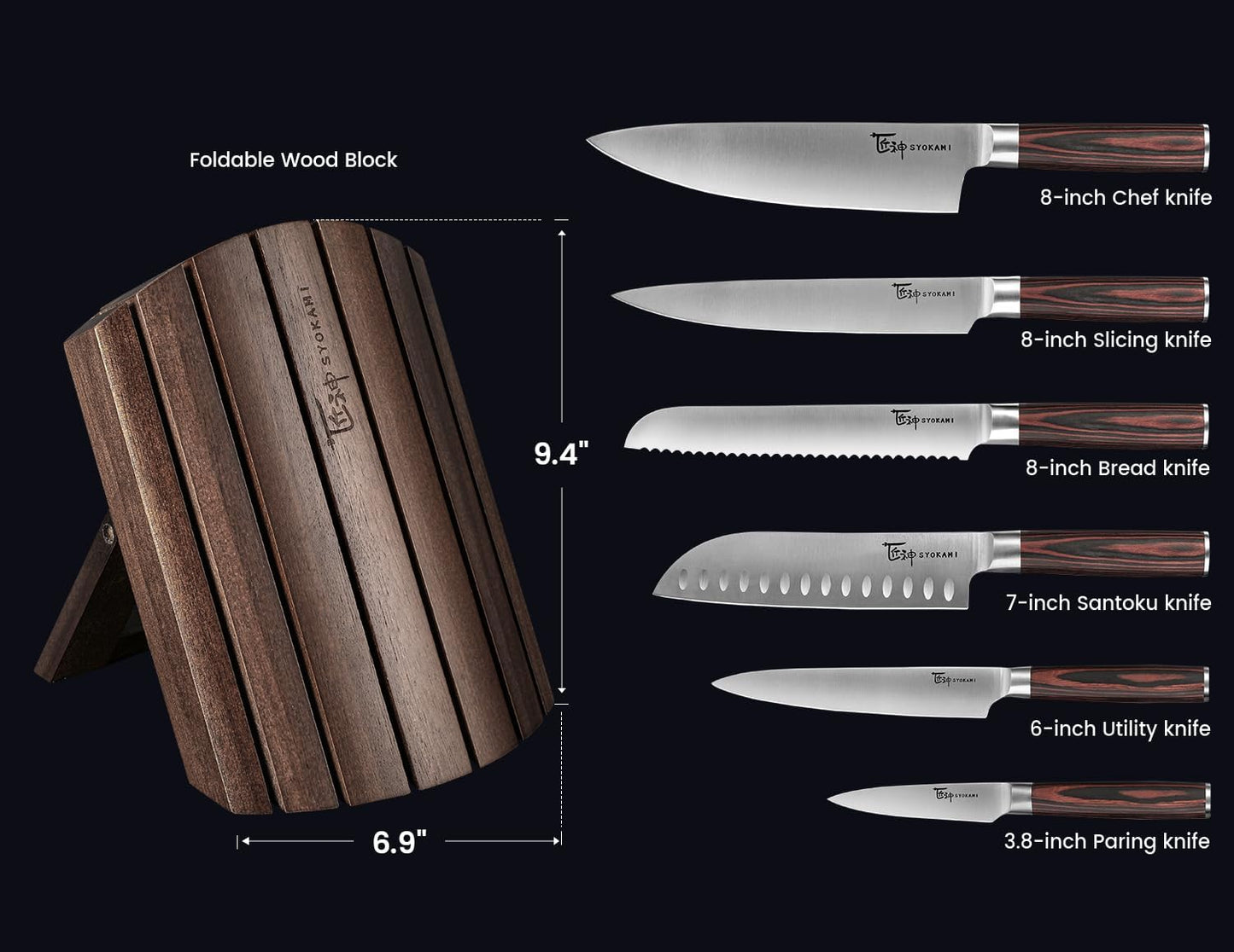 7 Piece Japanese Style Kitchen Knife Set